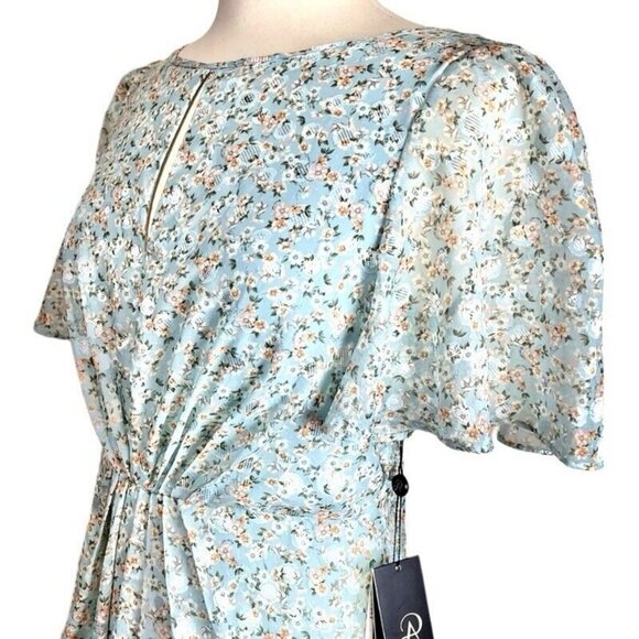 NWT Adrianna Papell Maxi Dress Women 4 Blue Chiffon Floral Metallic NEW - Picture 6 of 9
